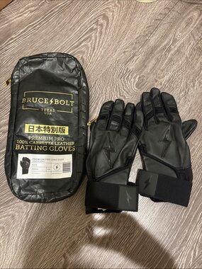 Men's Black Leather Batting Gloves Bruce Bolt Pro Long Cuff M